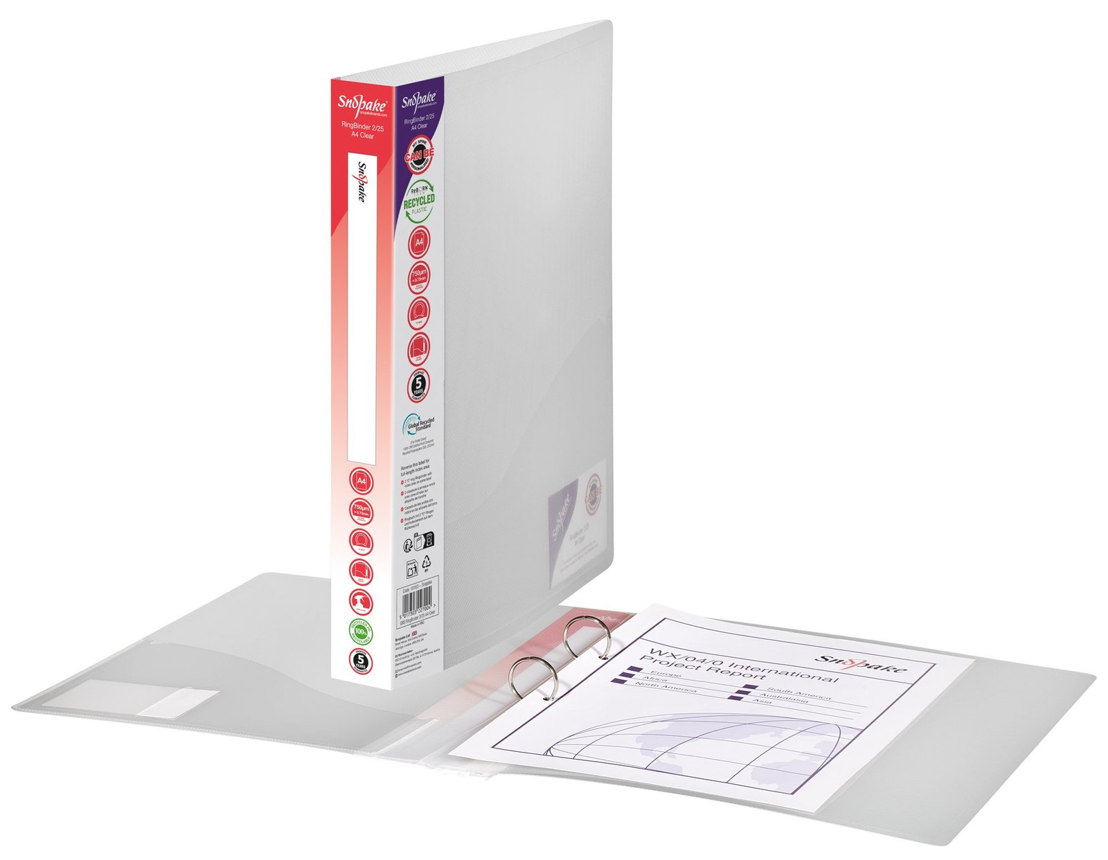 10183_grs_recycled_ringbinder_a4_2_ring_25mm_clear_ Snopake RingBinder 2/25 'O' Ring A4 Clear- 10 Binders - Image 1