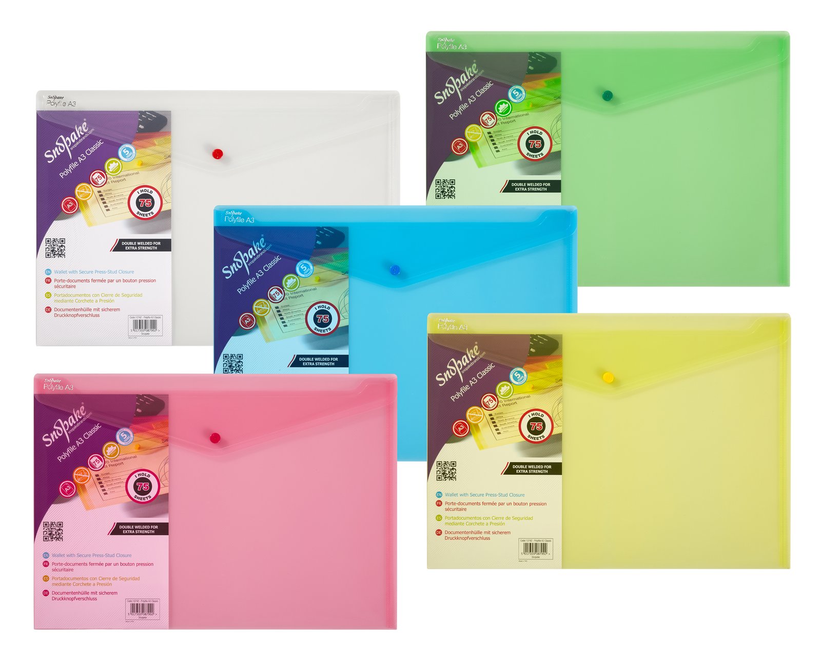 10742_1 Snopake Polyfile A3 Classic Assorted- 5 Files - Image 1