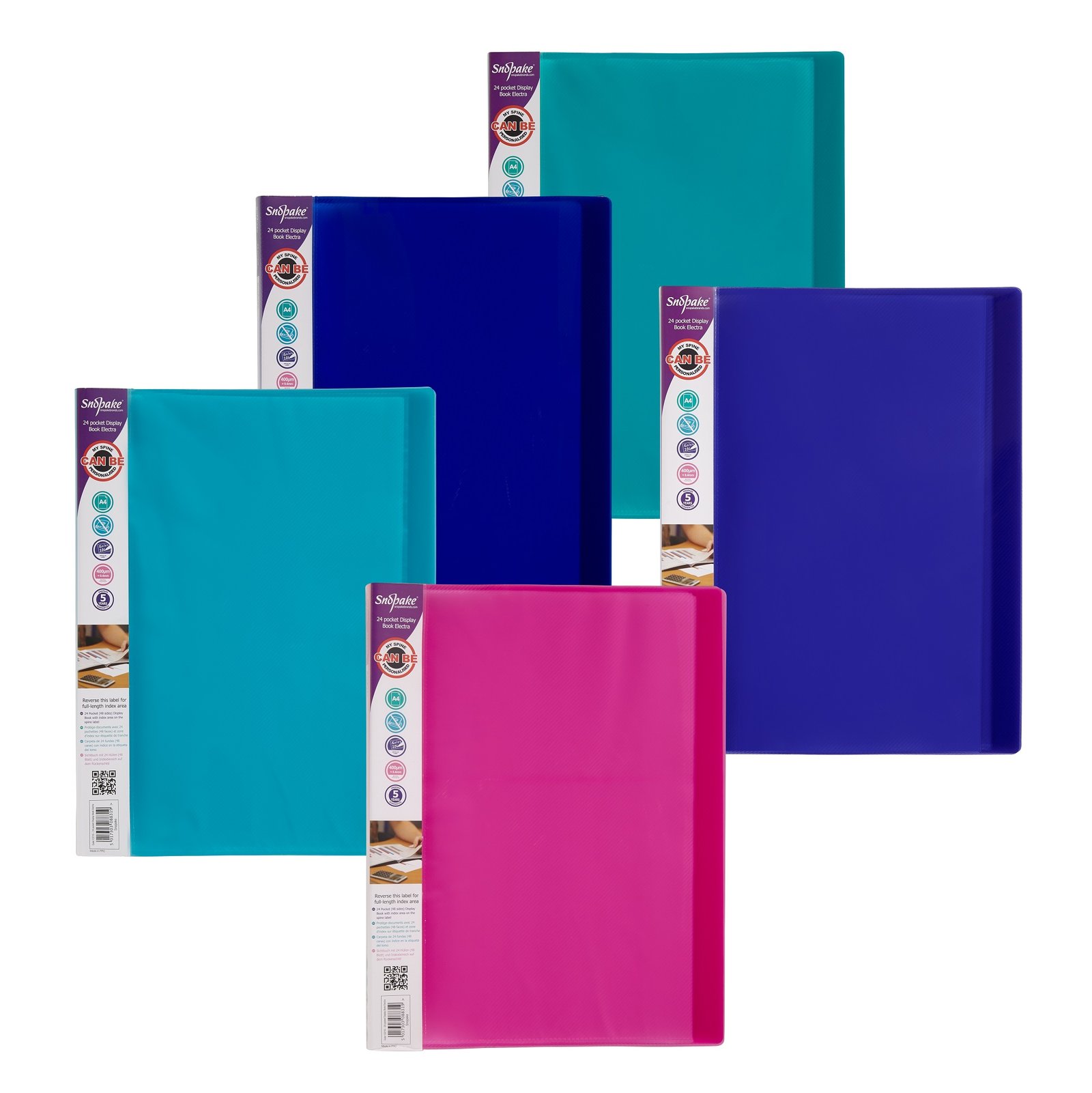 12219_2 Snopake Display Book 24 pocket / 48 sides to view A4 Electra Assorted- 10 Books - Image 1
