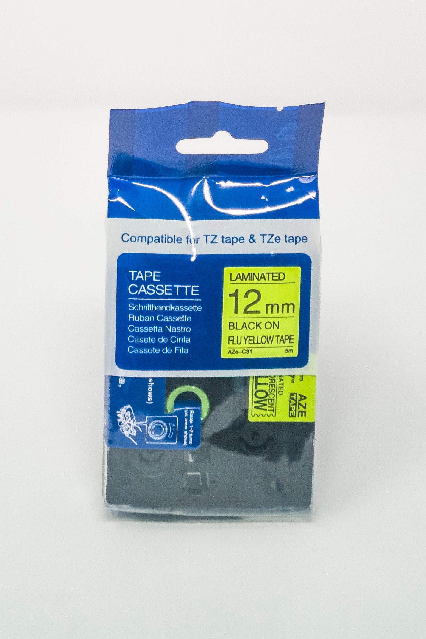 12910031 Comp Brother P-Touch TZe-C31 Labelling Tape Cassette Black on Fluorescent Yellow also for TZ-C31 - Image 1