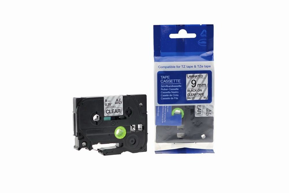 12910121 Comp Brother P Touch TZe-121 (YT-121) Labelling Tape Cassette Black on Clear also for TZ-121 - Image 1