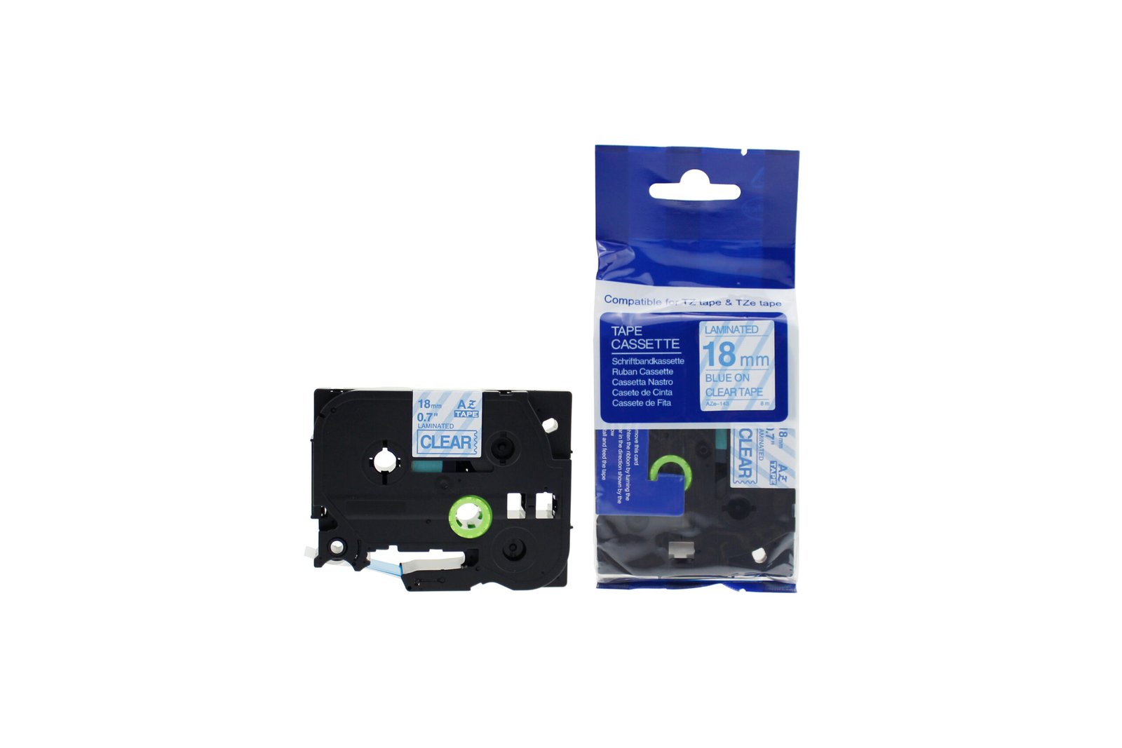 12910143 Comp Brother P-Touch TZe-143 Labelling Tape Cassette Blue on Clear also for TZ-143 - Image 1