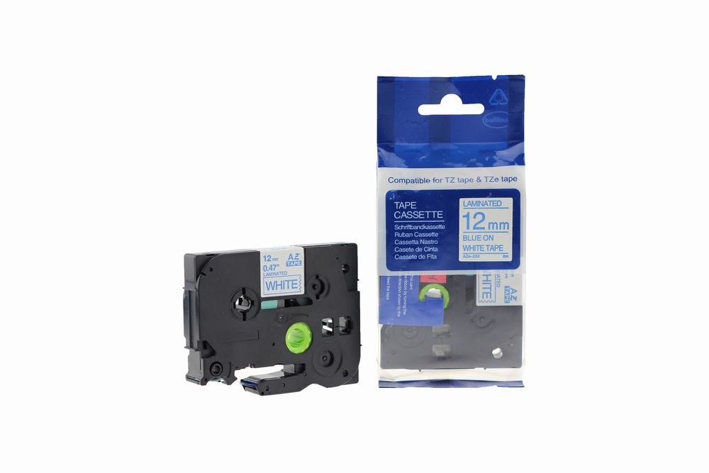12910233 Comp Brother P-Touch TZe-233 Labelling Tape Cassette Blue on White also for TZ-233 - Image 1