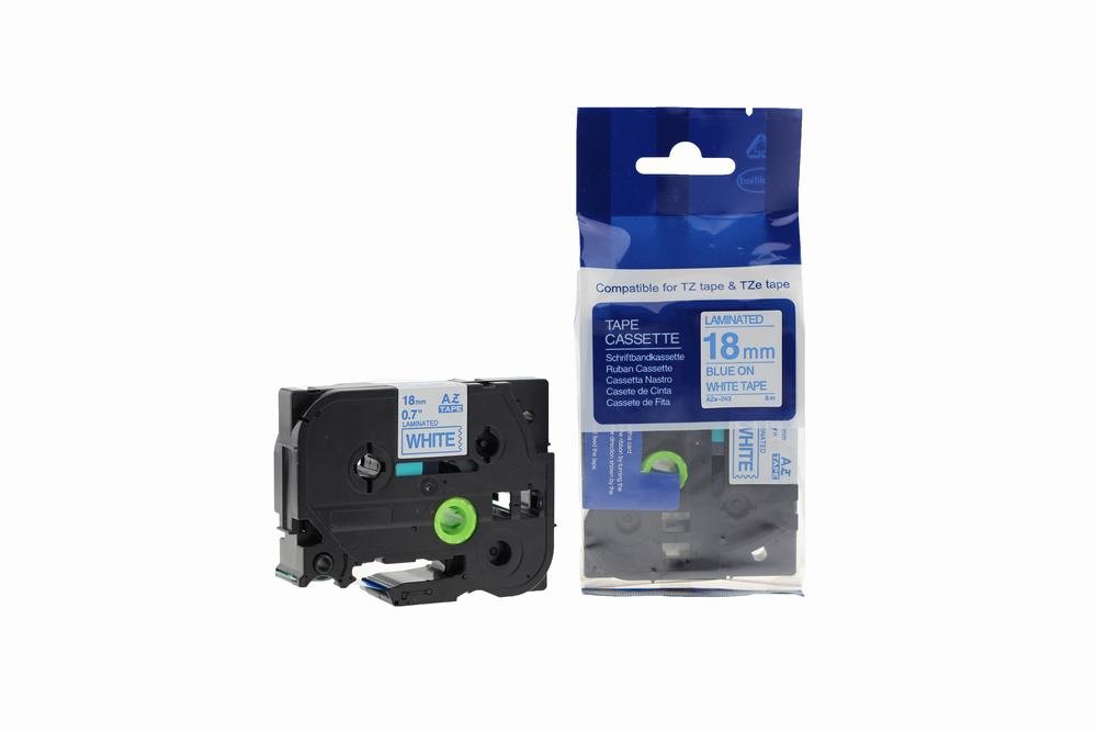 12910243 Comp Brother P-Touch TZe-243 Labelling Tape Cassette Blue on White also for TZ-243 - Image 1