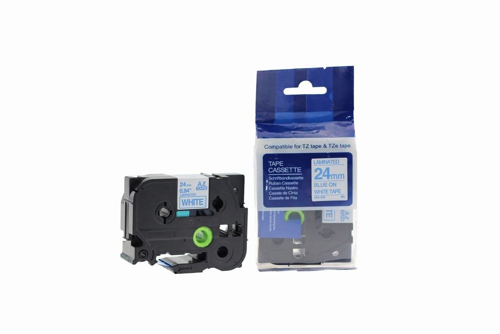 12910253 Comp Brother P-Touch TZe-253 Labelling Tape Cassette Blue on White also for TZ-253 - Image 1