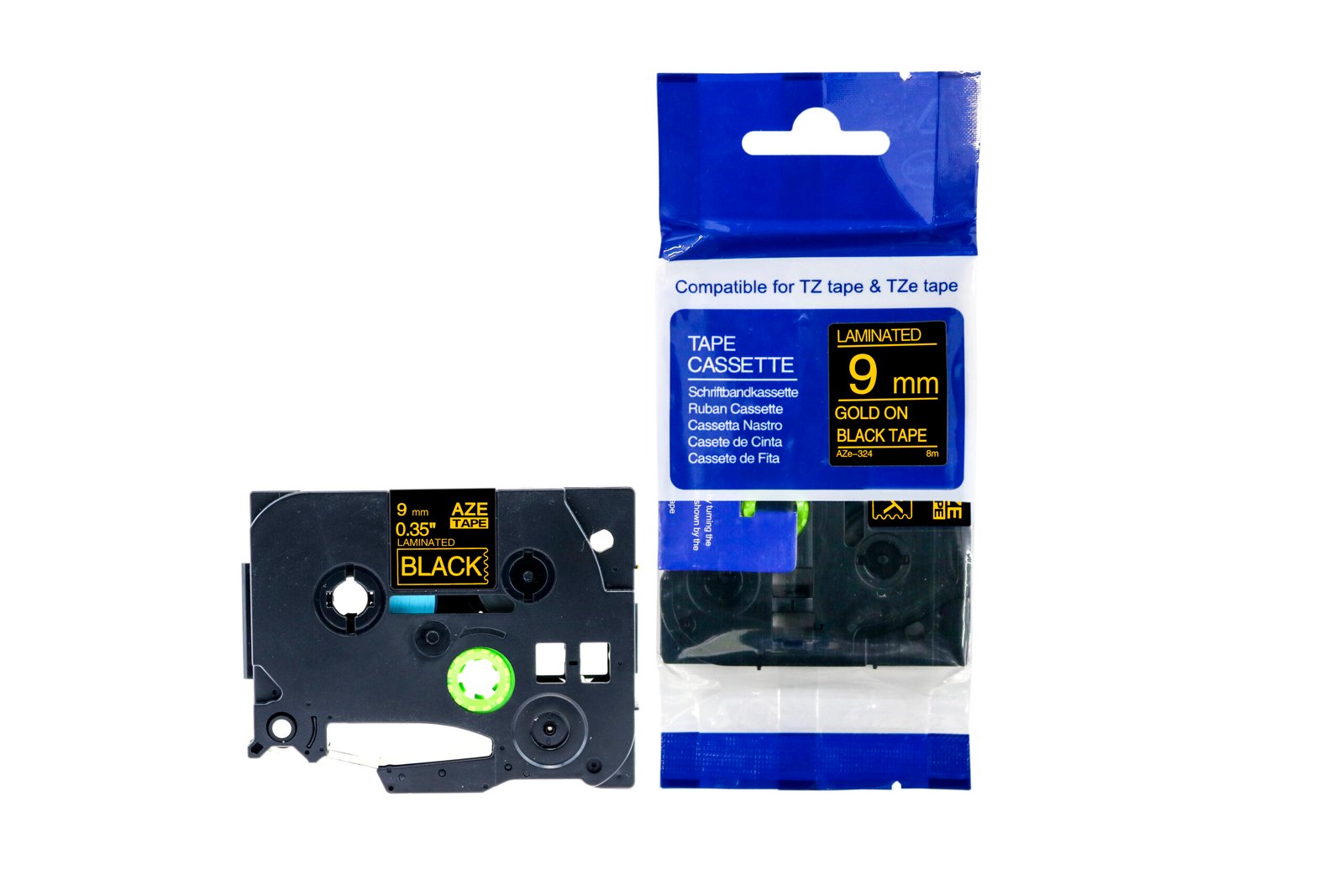 12910324 Comp Brother P-Touch TZe-324 Labelling Tape Cassette Gold on Black also for TZ-324 - Image 1