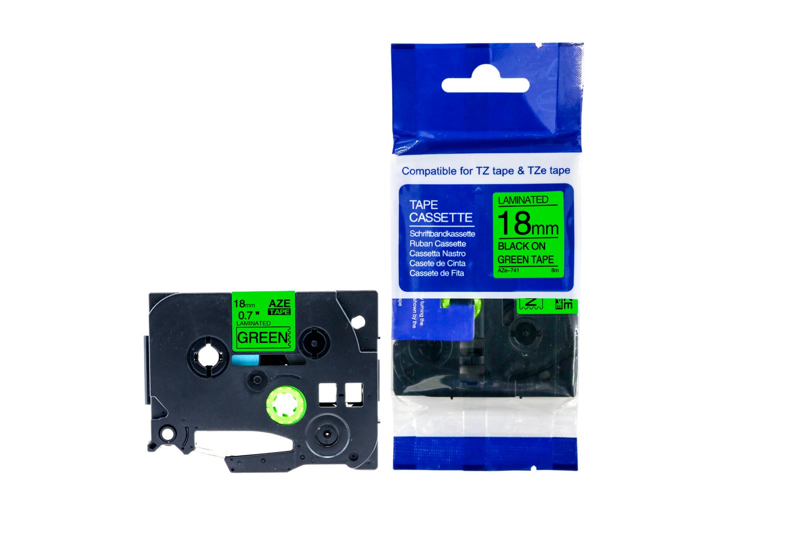 12910741 Comp Brother P-Touch TZe-741 Labelling Tape Cassette Black on Green also for TZ-741 - Image 1