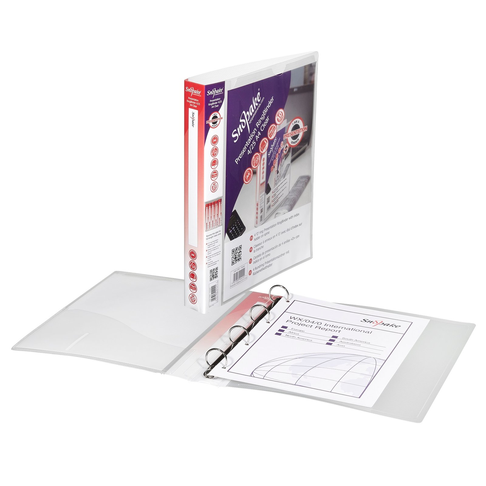 13368_1 Snopake Presentation RingBinder 4/25 'O' Ring A4 Clear- 10 Binders - Image 1