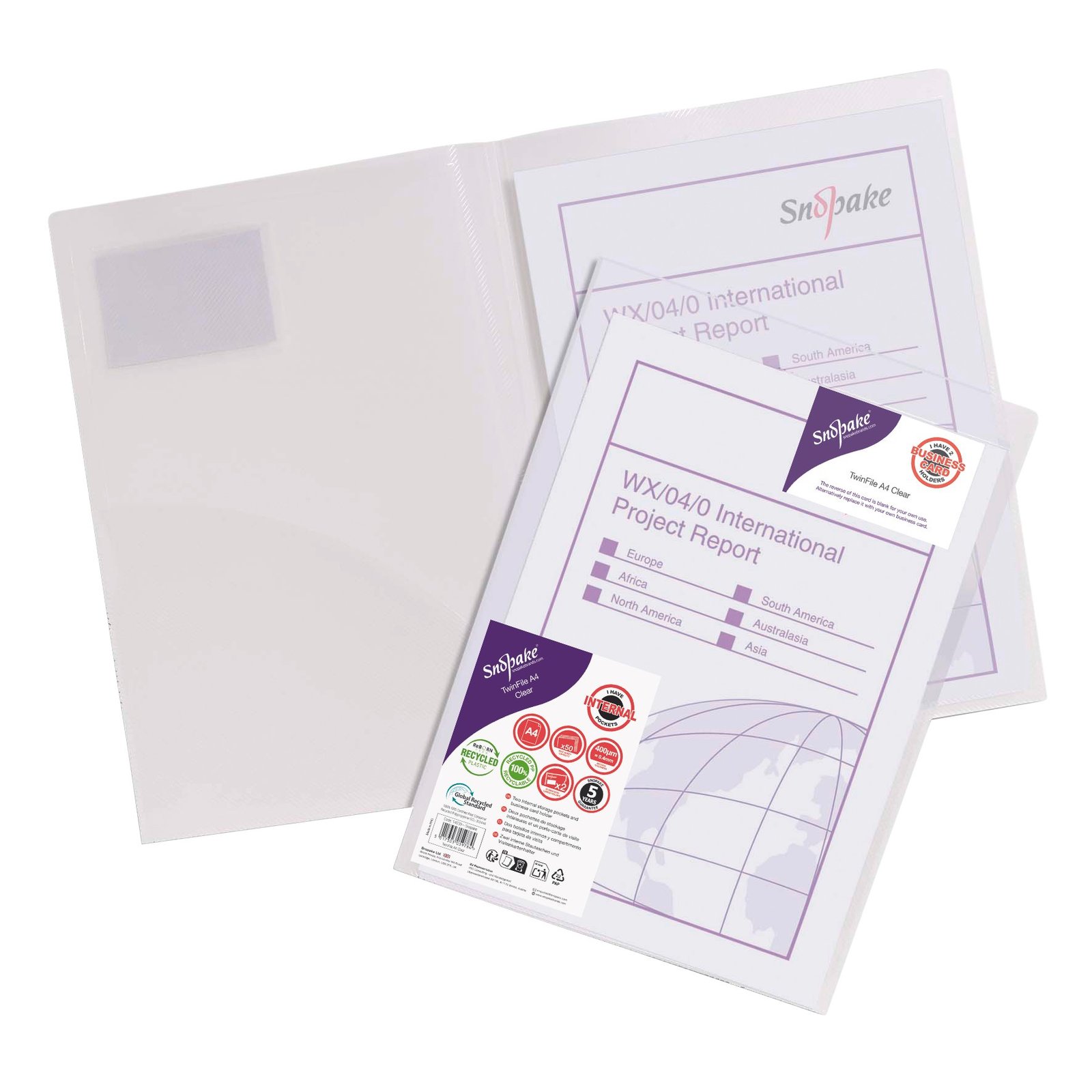 14030_grs_recycled_twinfile_a4_clear_packaging Snopake GRS TwinFile A4 Clear- 5 Files - Image 1