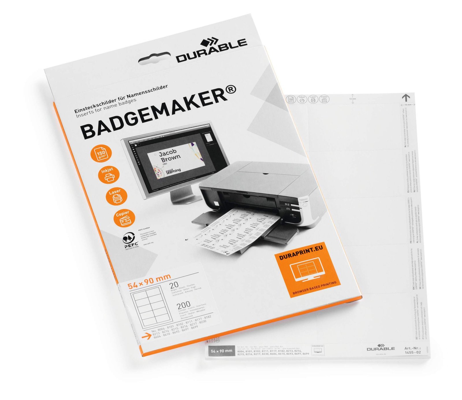 145502_1 Durable BADGEMAKER Inserts 54x90mm (200) - Image 1