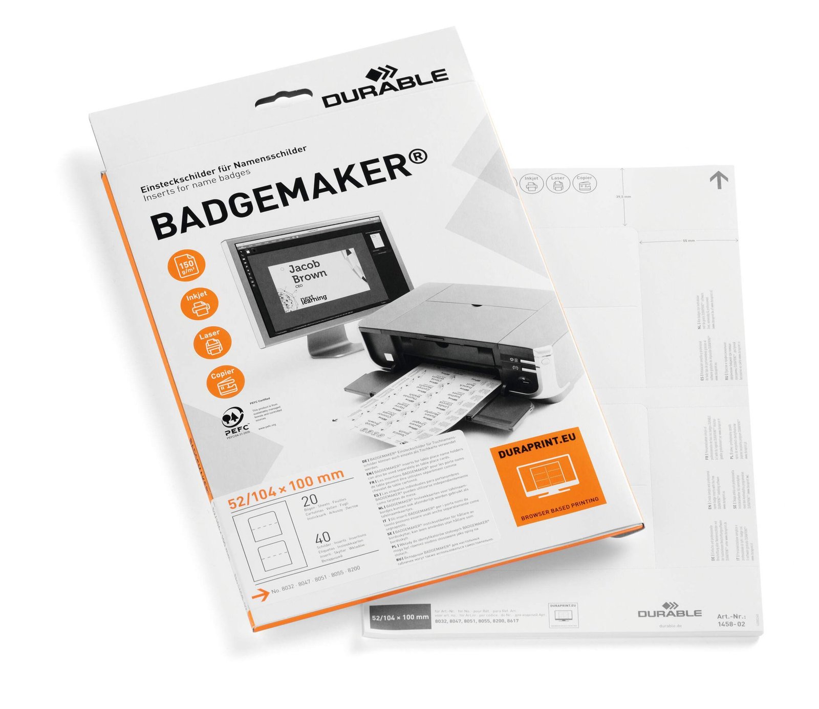 145802_1 Durable BADGEMAKER Inserts 52x100mm (40) - Image 1