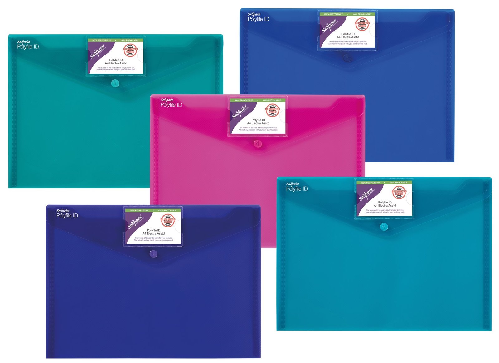 14734_grs_recycled_polyfile_id_a4_electra_asstd Snopake Polyfile ID A4 Electra Assorted- 5 Files - Image 1