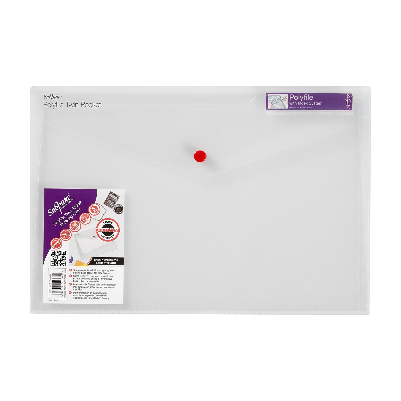 15690_1 Snopake Polyfile Twin Pocket Foolscap Clear- 5 Files - Image 1