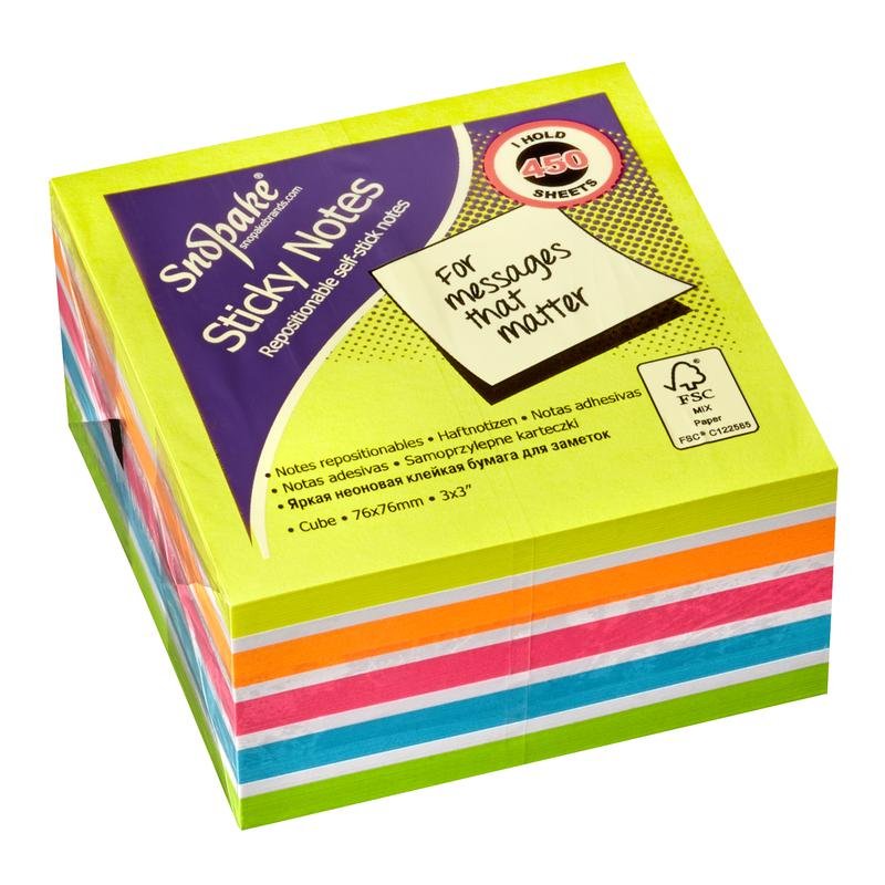 15761_1 Snopake FSC Multicoloured Rainbow NeonMix Sticky Notes 450 sheet Cube- 1 Cube - Image 1
