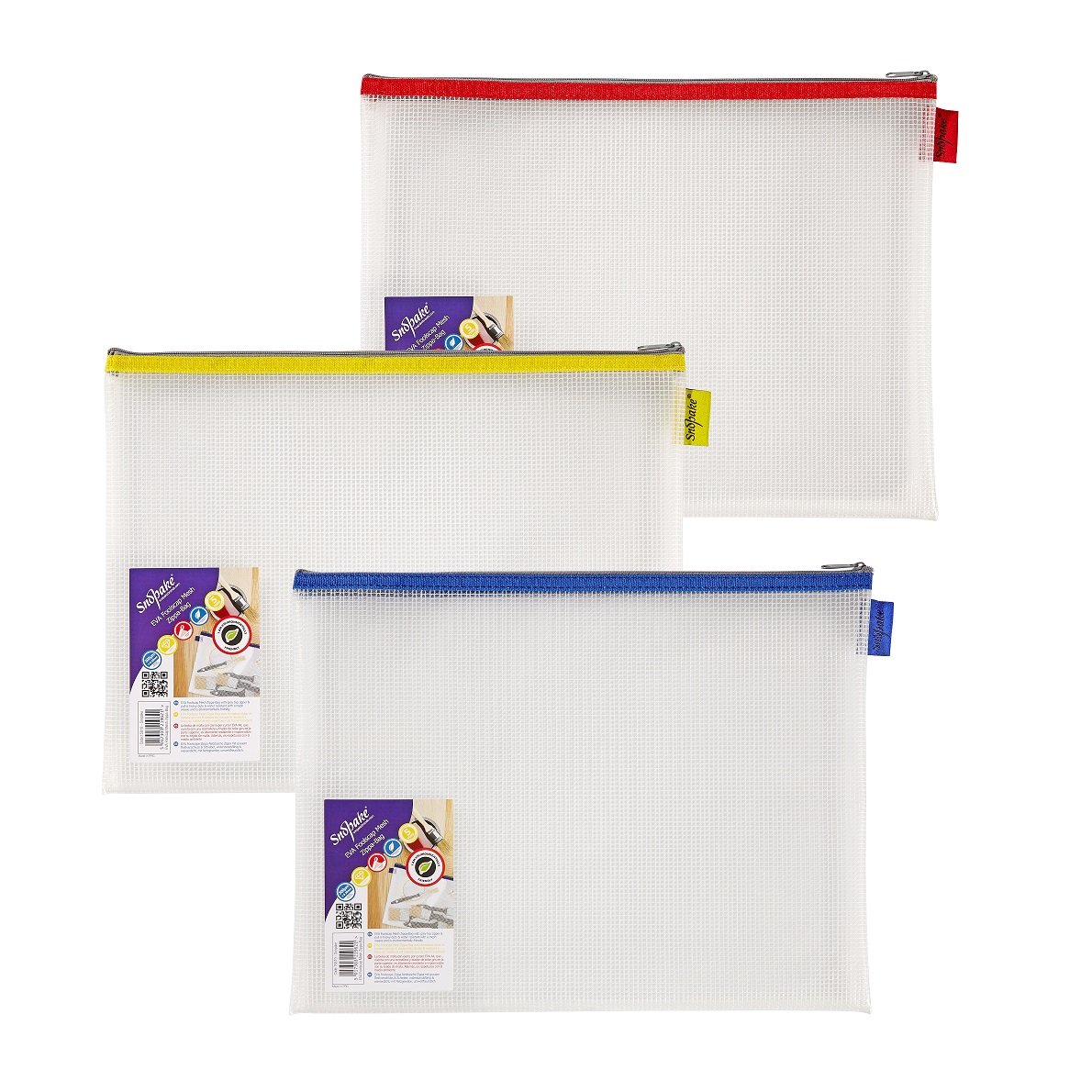 15819_1 Snopake EVA Mesh Zippa Bag Foolscap Assorted- 3 Bags - Image 1