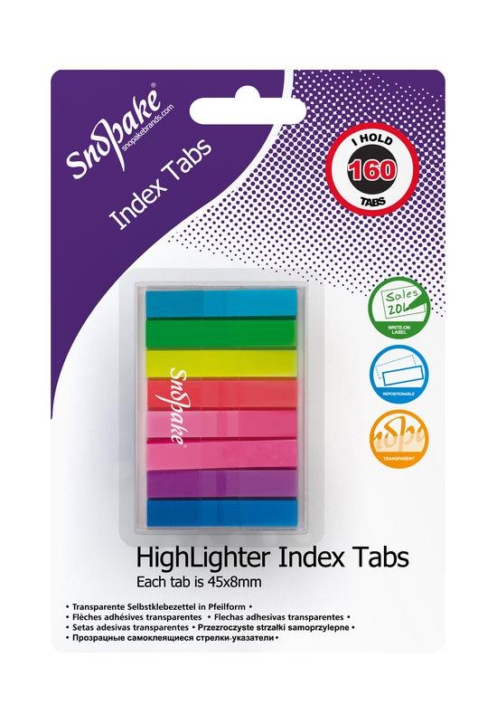 15846_1 Snopake Index Tab Highlighter Neon Assorted 160 tabs- 12 B/Cards - Image 1