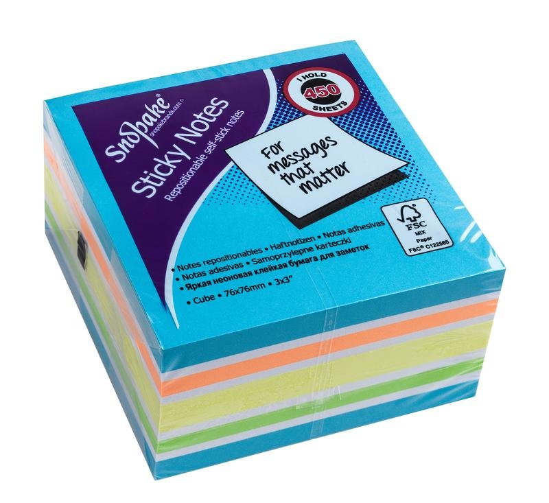 15847_1 Snopake FSC Blue Rainbow NeonMix Sticky Notes 450 sheet Cube- 1 Cube - Image 1