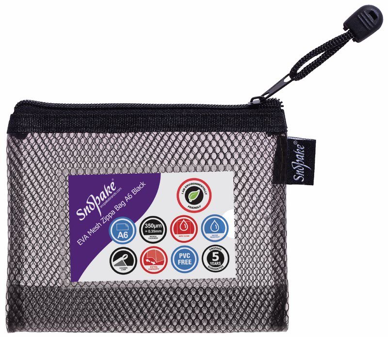 15878_eva_black_mesh_a6_zippa_bag Snopake EVA Black HC Mesh Zippa Bag A6- 3 Bags - Image 1