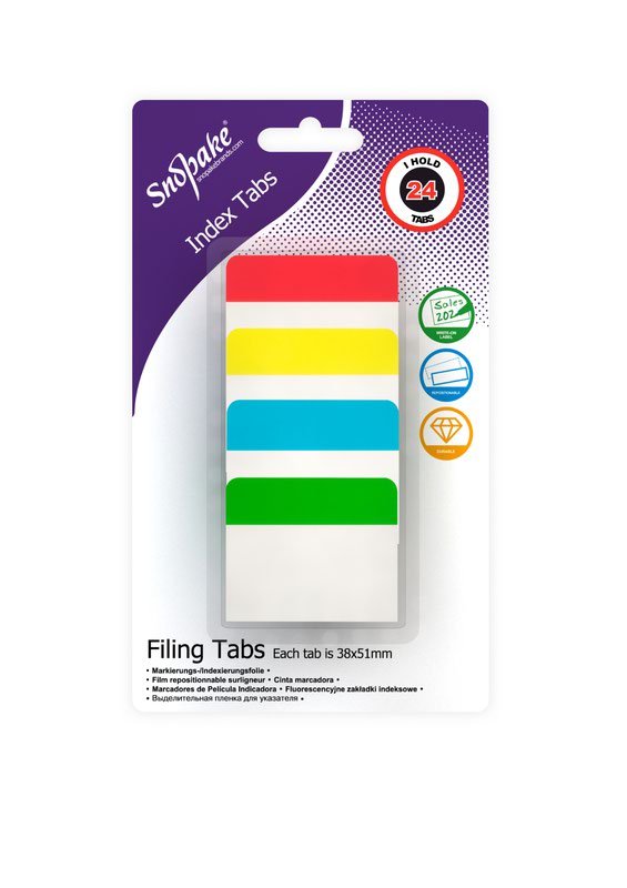 15883_filing_index_tabs_38x51mm Snopake Filing Index Tabs Assorted - 24 tabs- 12 B/Cards - Image 1