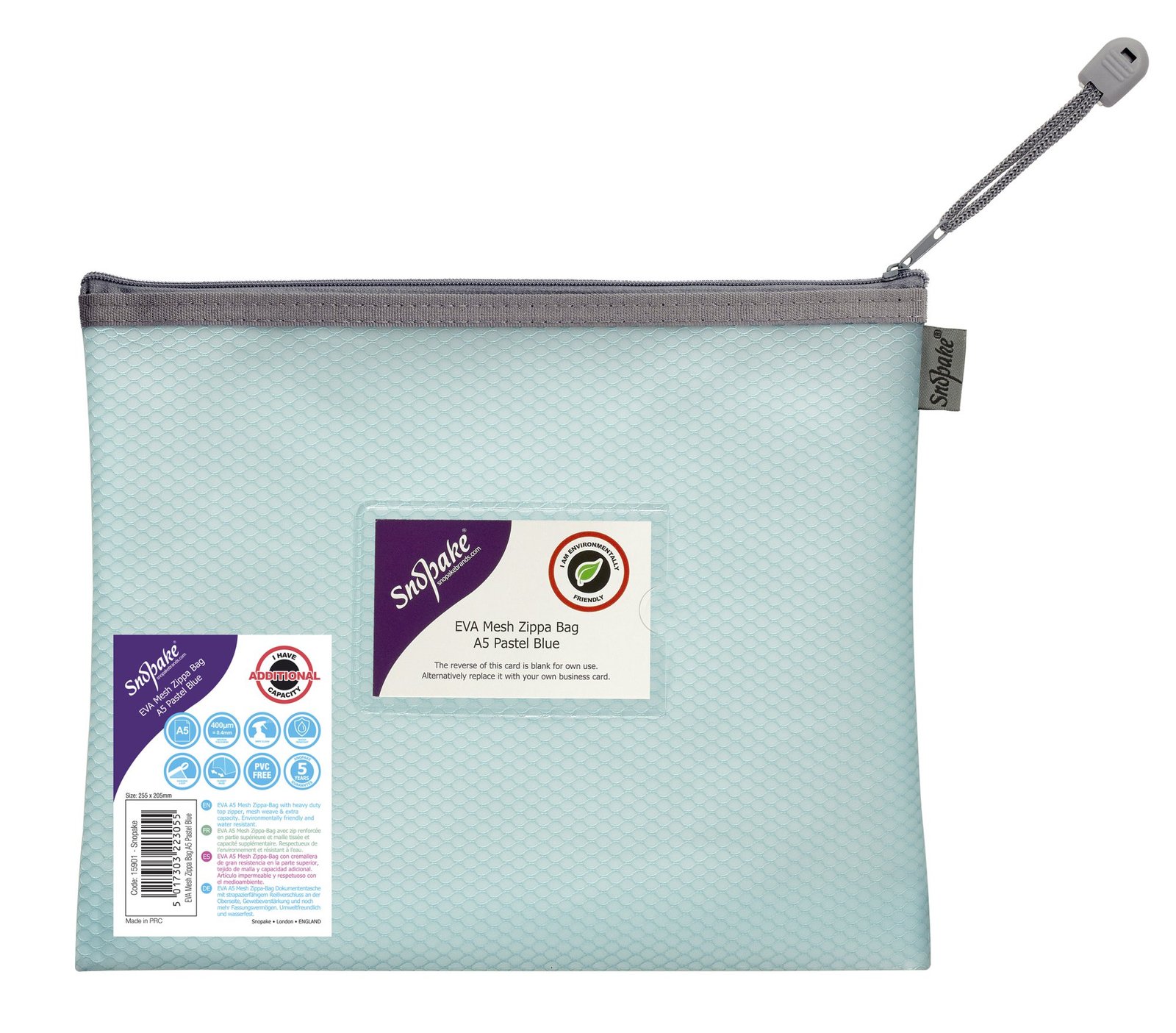 15901_eva_mesh_zippa_bag_a5_pastel_blue_1 Snopake EVA Pastel Mesh HC A5 Zippa Bag - Blue- 3 Bags - Image 1