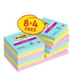 Post-itÂ® Super Sticky Notes Cosmic Colour Collection 76 mm x 76 mm Promo Pack 90 Sheets/Pad 8 + 4 FREE Pads/Pack Cardboard Pack 100% PEFC SGSCH-PEFC-COC-110078