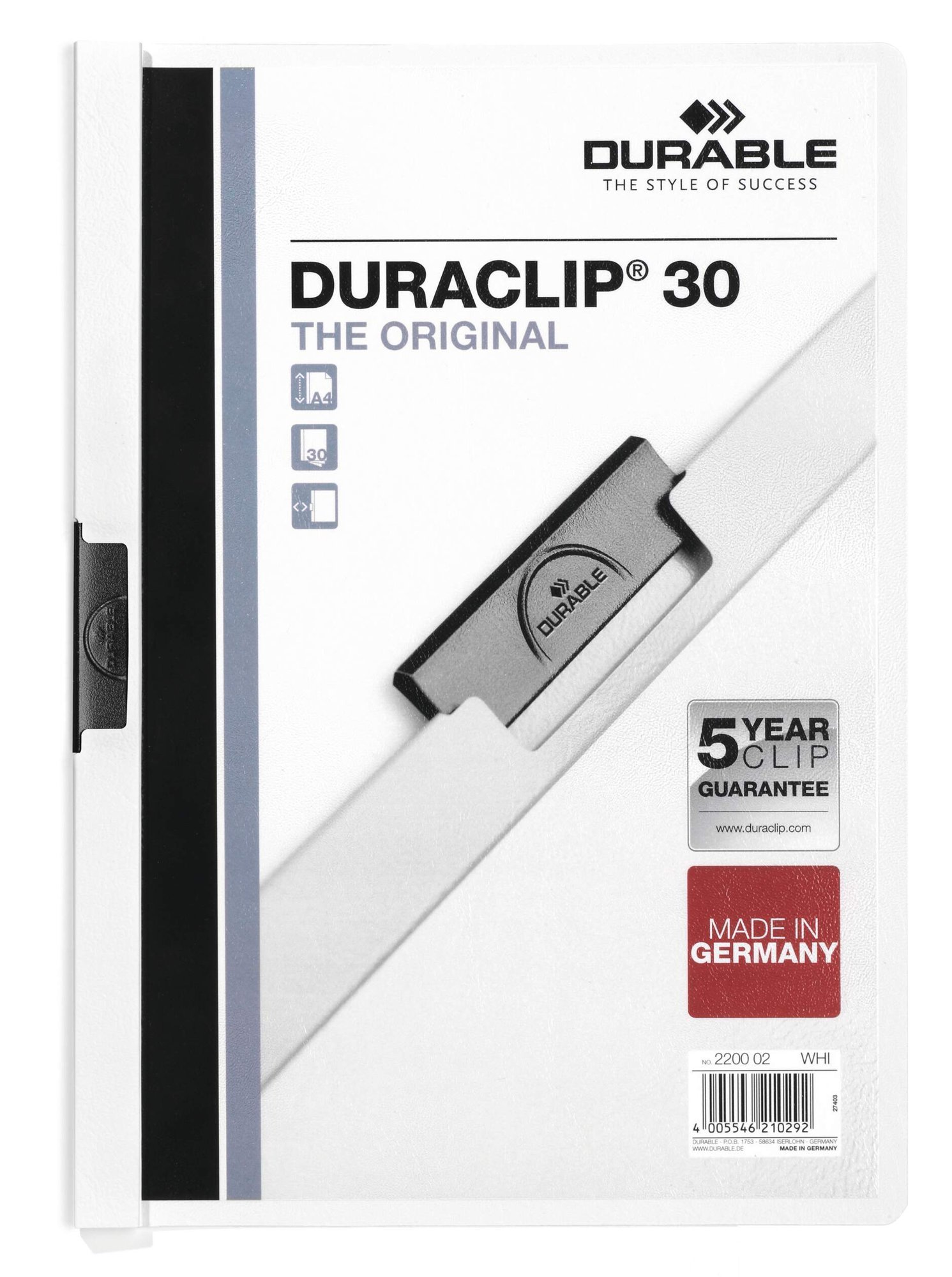220002_1 Durable DURACLIP 30 A4 Folder White (25) - Image 1