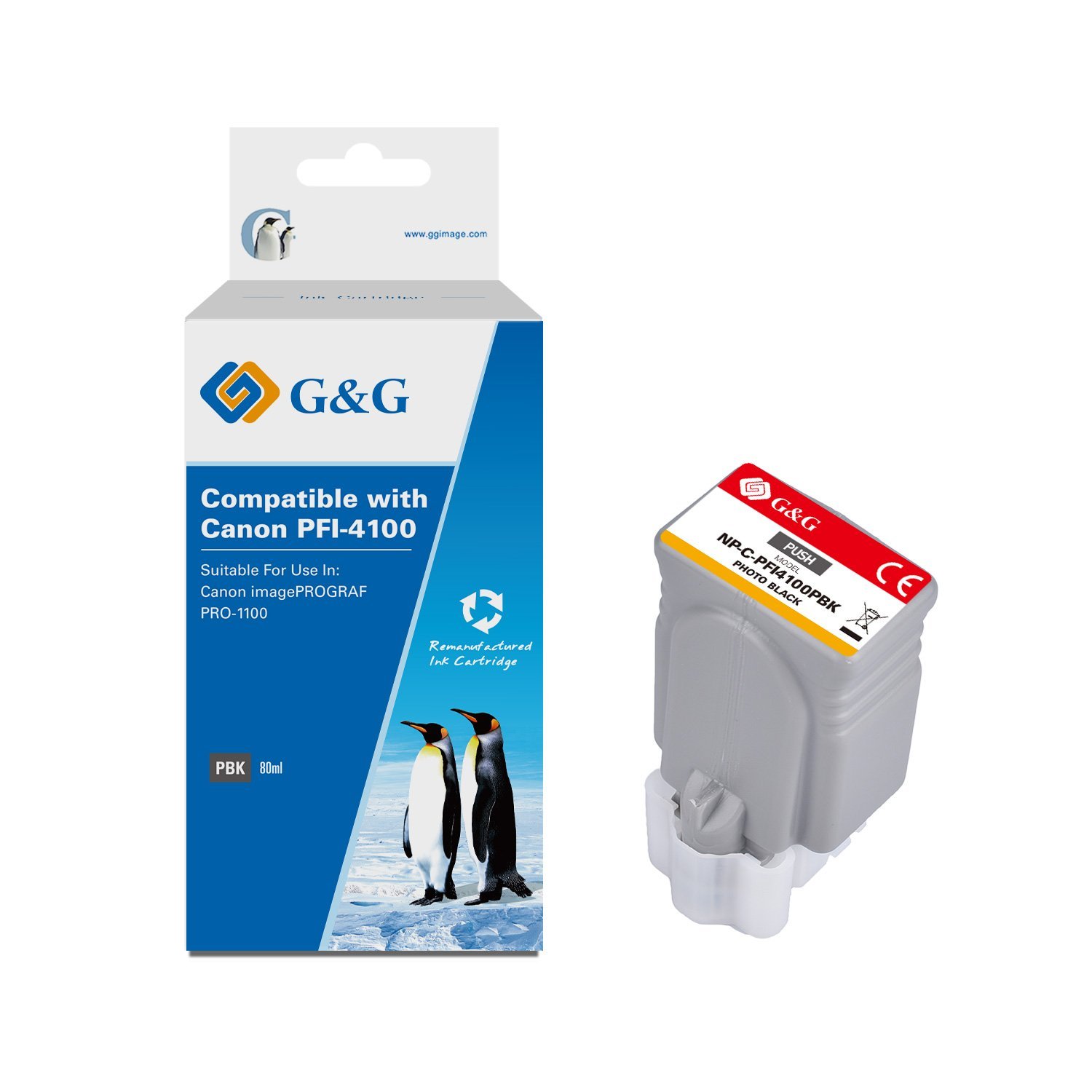 23511101_1 Comp Canon G+G PFI-4100PBK Photo Black Ink Cartridge 6777C001 - Image 1
