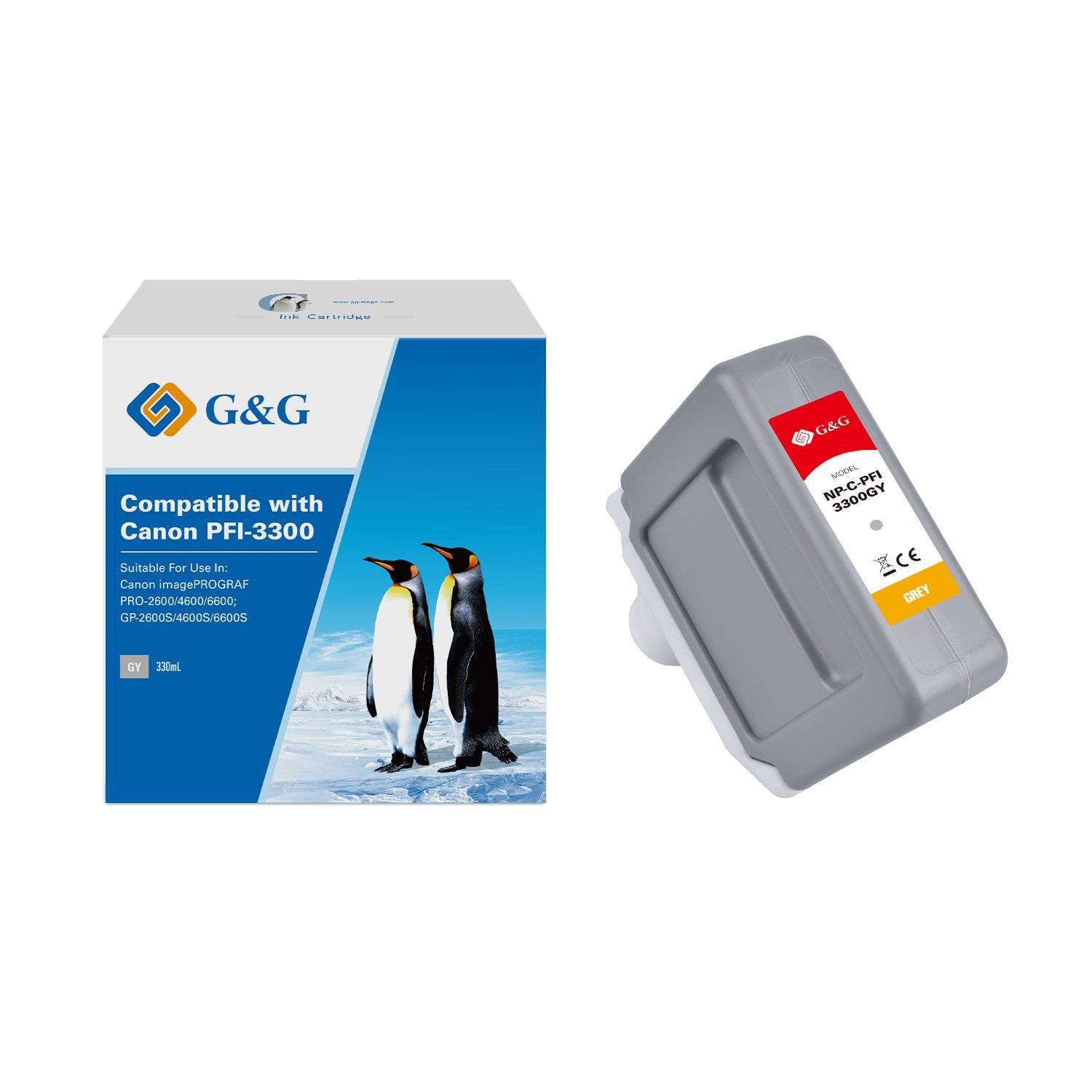 23512606_1 Comp Canon G+G PFI-3300GY Grey Ink Cartridge - Image 1