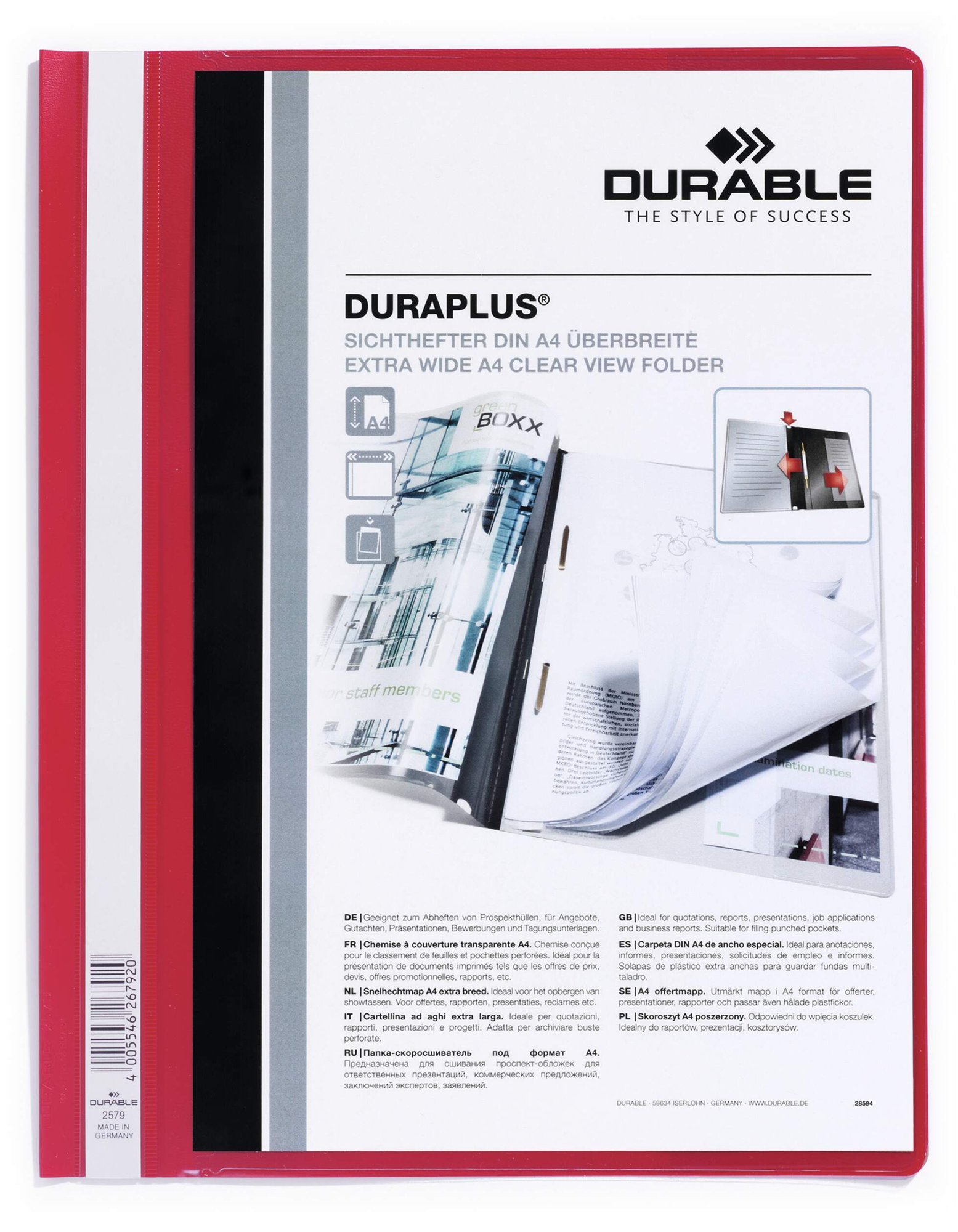 257903_1 Durable DURAPLUS A4+ Folder Red (25) - Image 1