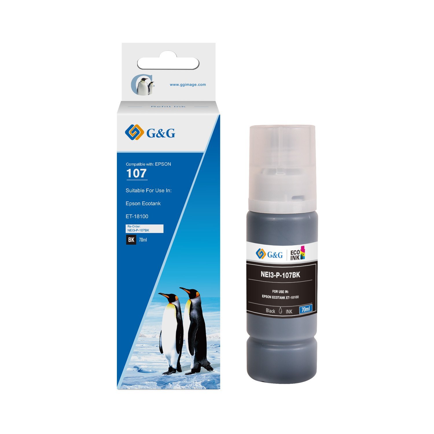 26510140 Comp Epson G+G 107 Black Ink Bottle C13T09B140 70ml Ink 5600 Pages - Image 1