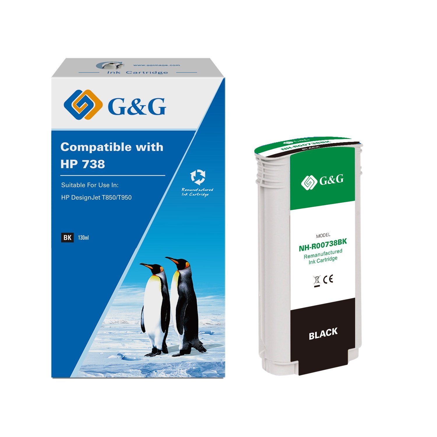 31510850_1 Reman HP G+G 738 Black Ink Cartridge - Image 1