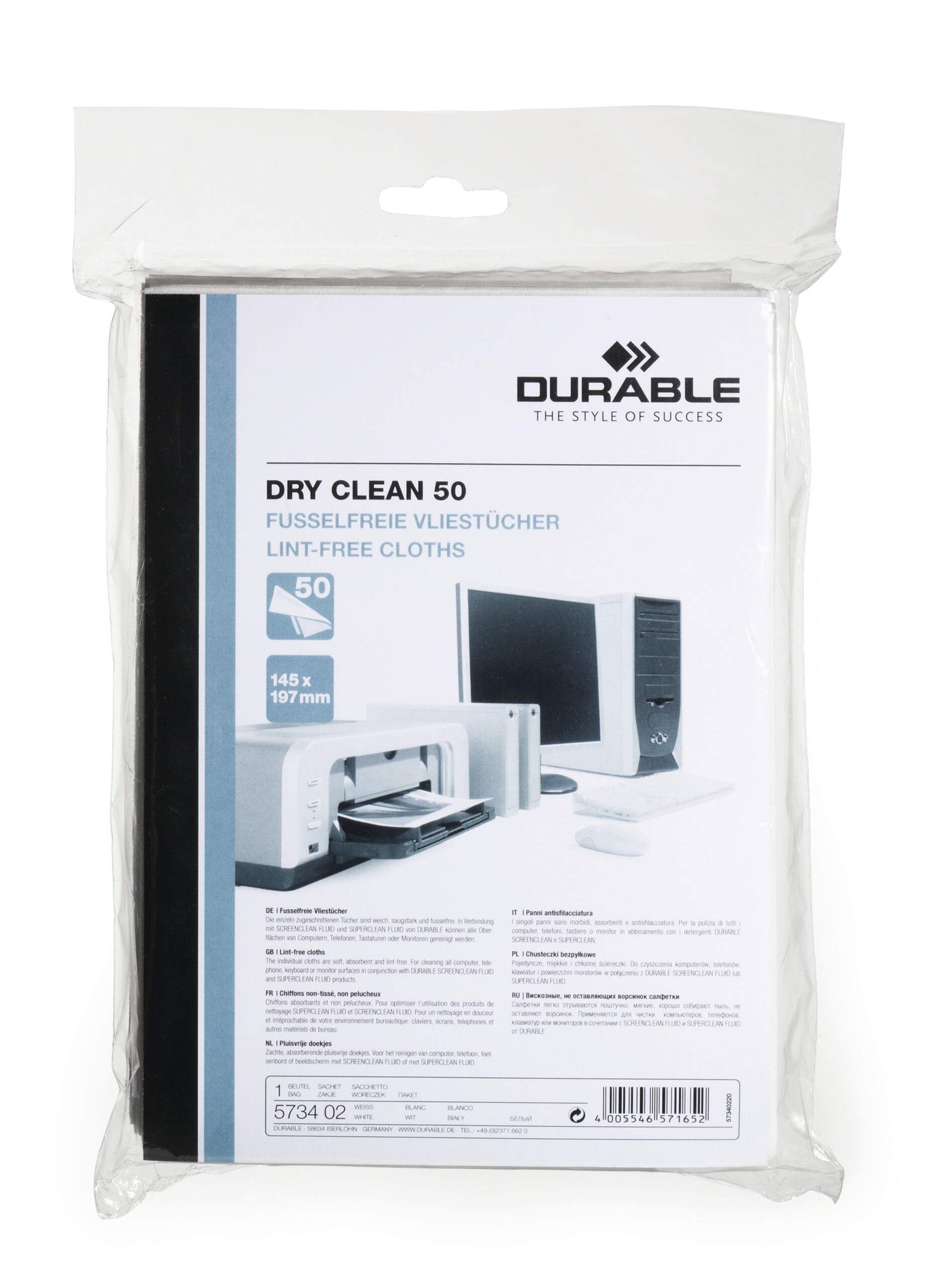 573402_1 Durable Dry Clean Wipes 50 Sachets (50) - Image 1