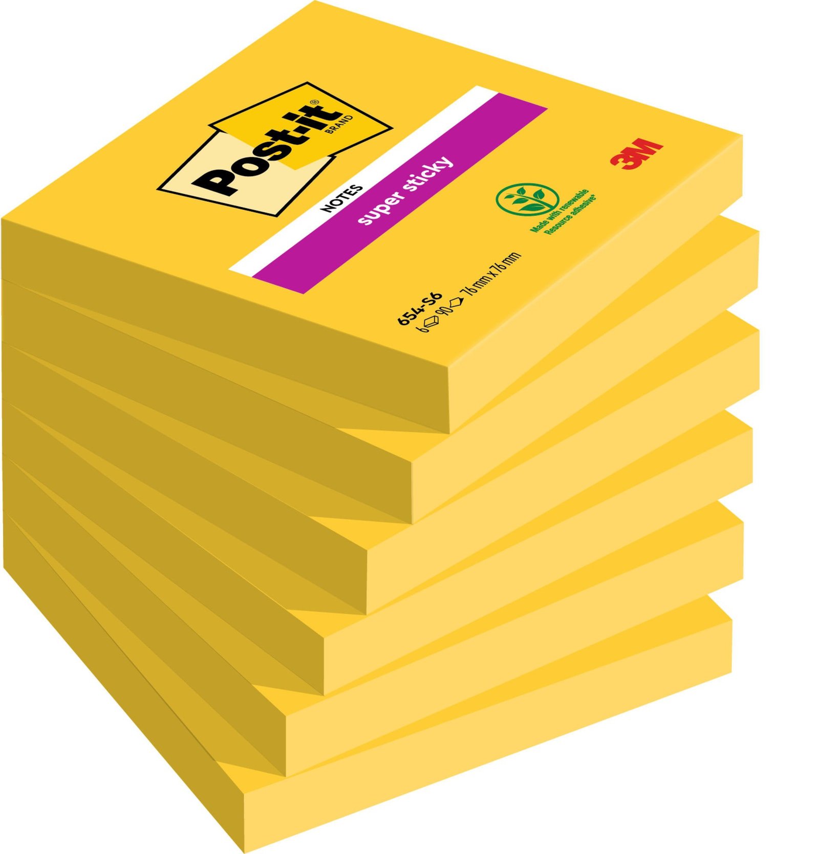 5aacde2433aa802a6db49c9332f87737712a7864 Post-it® Super Sticky Notes Ultra Colours 76 mm x 76 mm 90 Sheets/Pad 6 Pads/Pack 100% PEFC SGSCH-PEFC-COC-110078 - Image 1