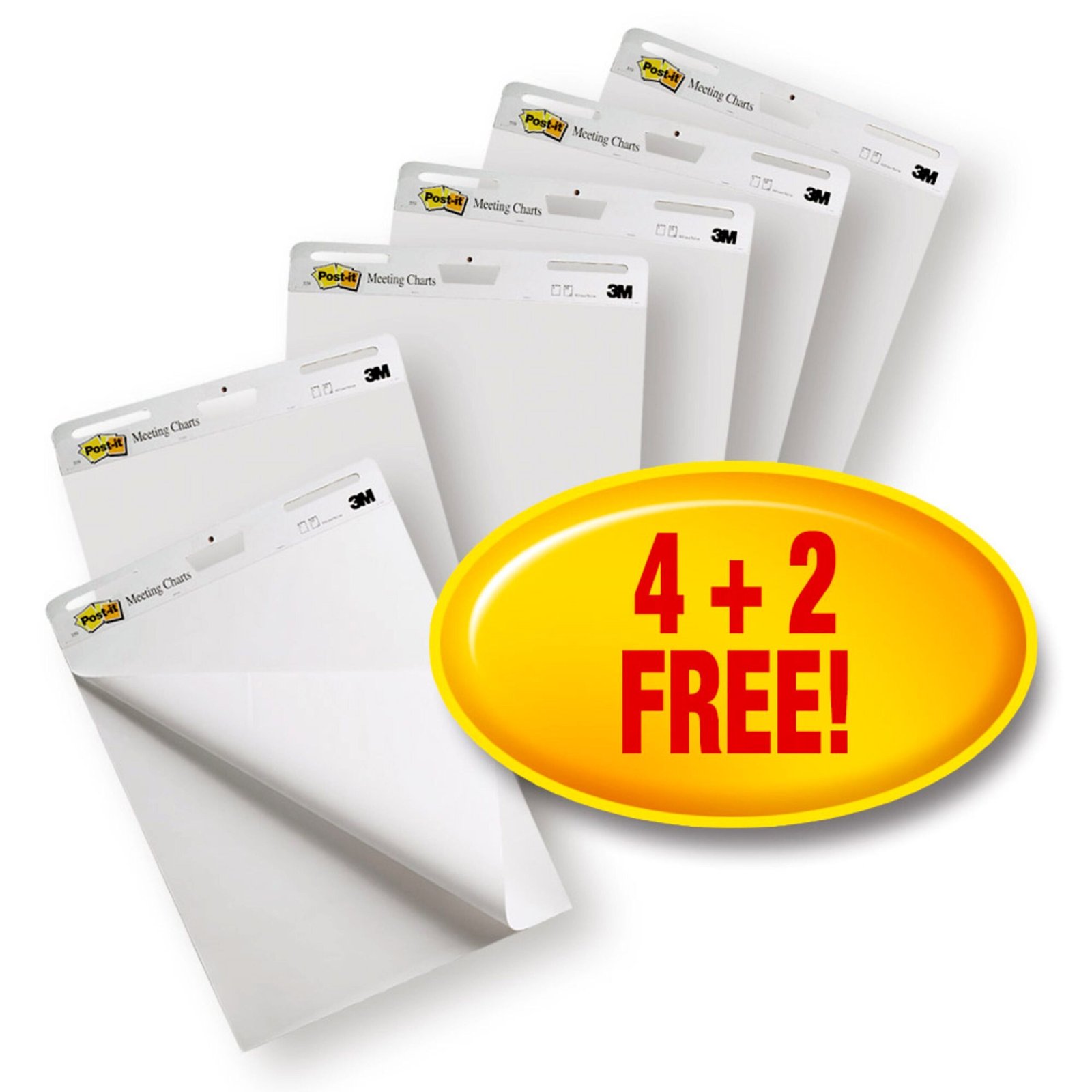 7000052624 Post-it® Super Sticky Self Stick Meeting Chart 559VP White 63.5 cm x 76.2 cm Promo Pack 4 + 2 FREE Pads/Pack 100% PEFC SGSCH-PEFC-COC-110078 - Image 1