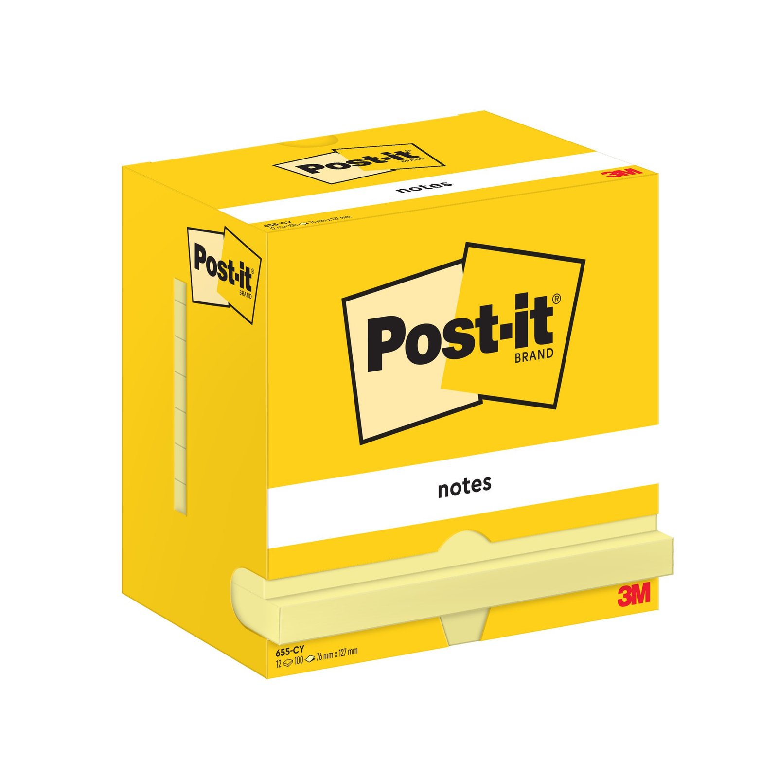 7100290165 Post-it® Notes Canary Yellow 76 mm x 127 mm 100 Sheets/Pad 12 Pads/Pack Cardboard Pack 100% PEFC SGSCH-PEFC-COC-110078 - Image 1