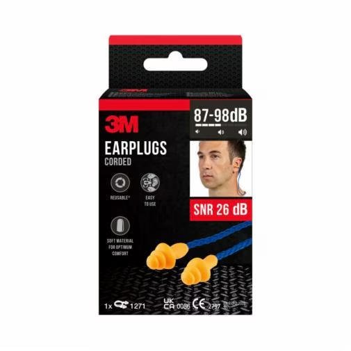 fus_478839 3Mâ„¢ Corded Earplugs 1271 Three flange design Reusable SNR value 26 dB Orange - Image 1