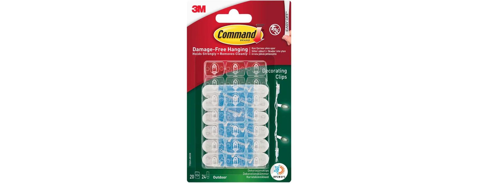 fus_544106 Command Outdoor Decorating Clips with Water-Resistant Strips 17026H-AW 20 Clips + 24 Strips - Image 1