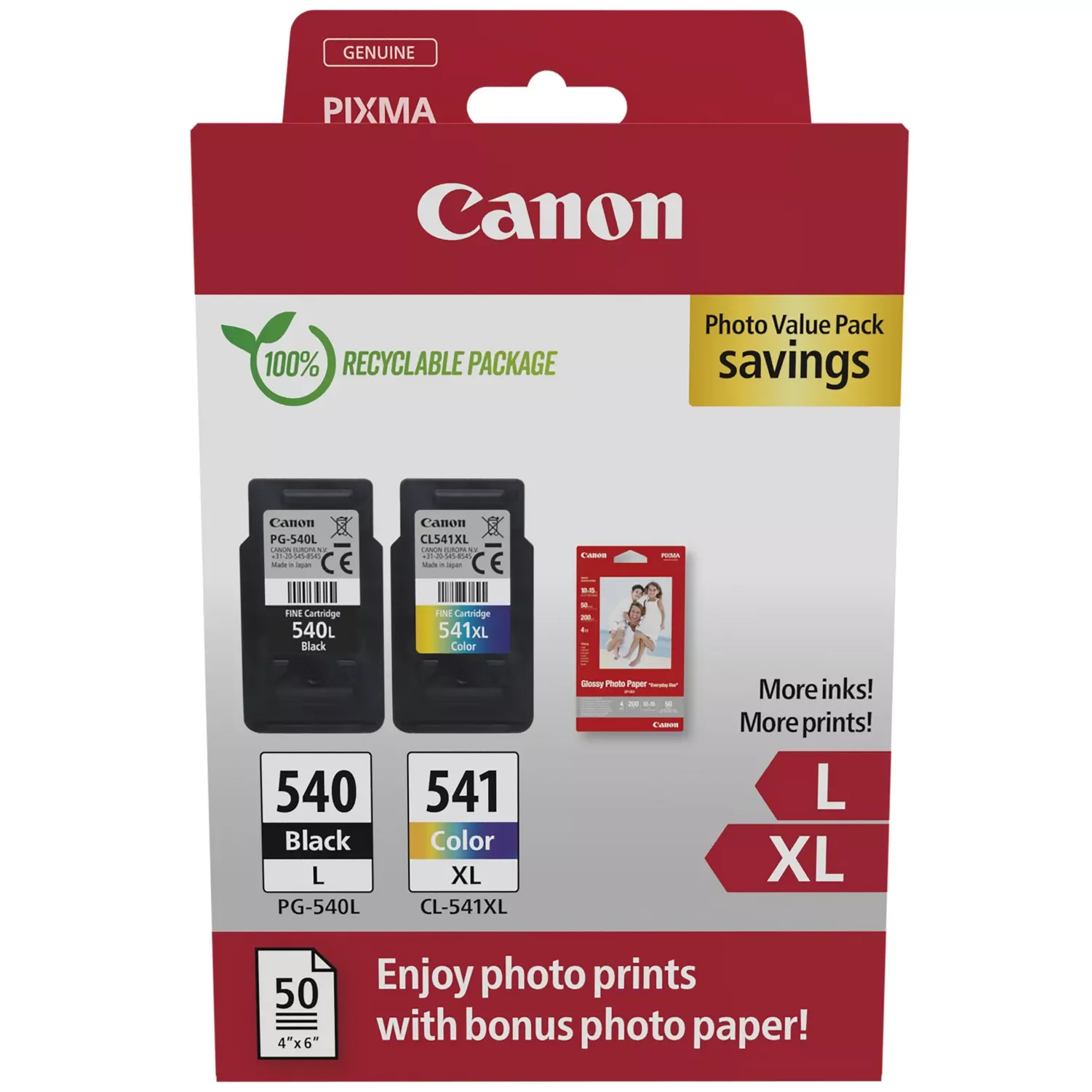 fus_828800 OEM Canon PG-540L/CL-541XL Original Multipack Ink Cartridges & Photo Paper (5224B012) - Image 1