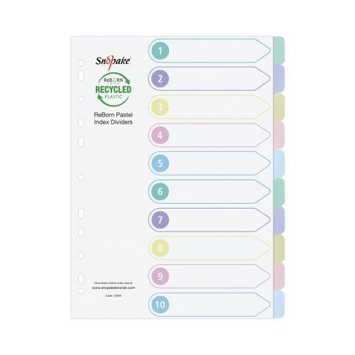 fus_893547 Snopake GRS ReBorn Index Dividers - 10 Part A4 Pastel Asstd- 5 Files - Image 1