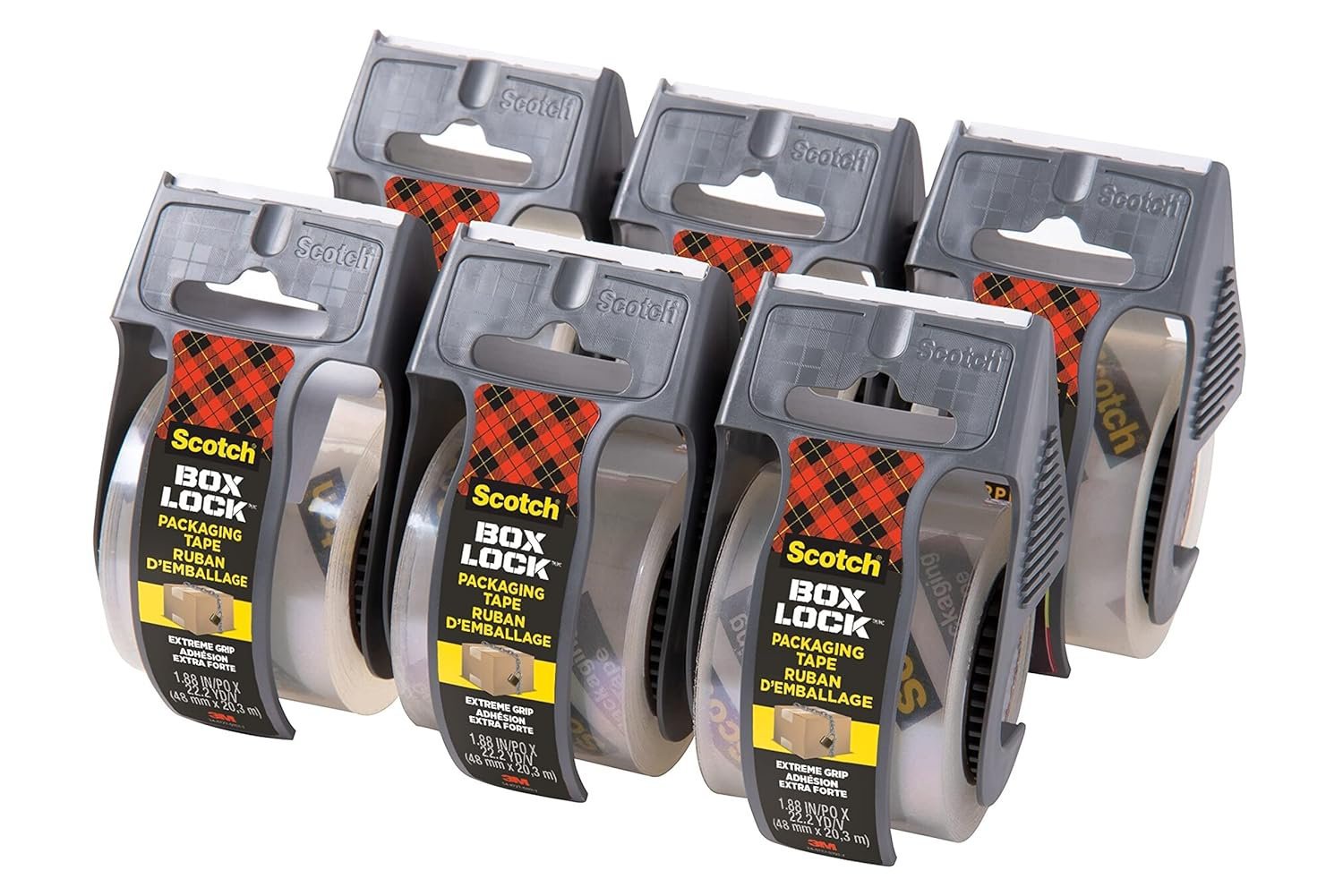 fus_896945 Scotch Box Lock Packaging Tape 195-6-EF 48 mm x 20.3 m 6 Rolls with Dispensers/Pack - Image 1